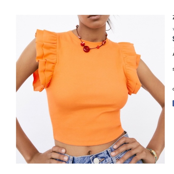 Zara Orange Ruffle Sleeve Crop Top - Picture 3 of 3